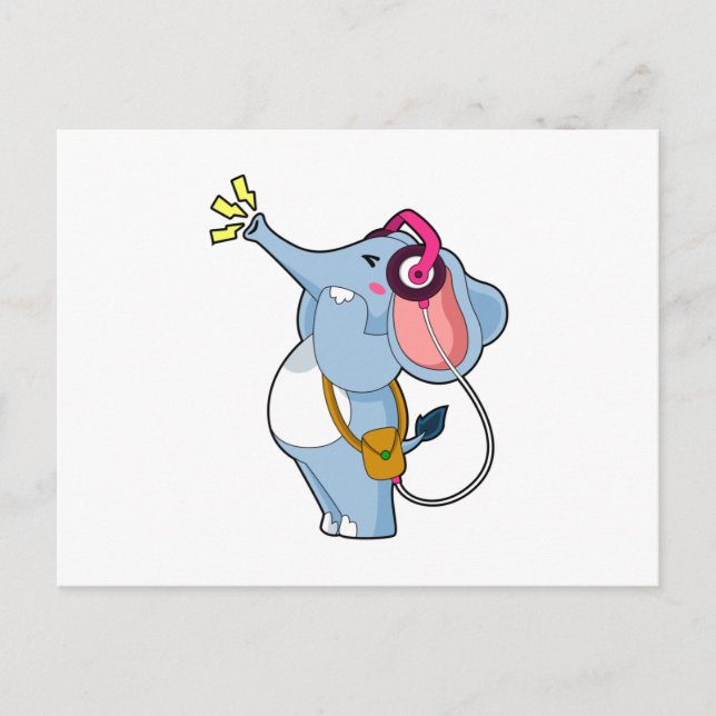 Elephant Headphone Music Postcard (Front)