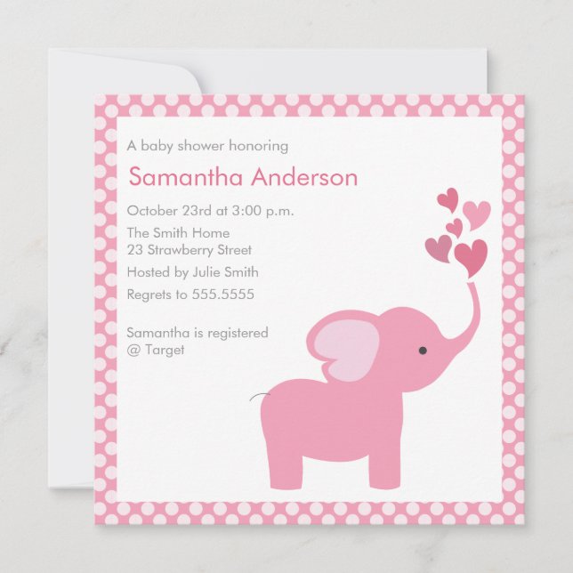 Elephant Hearts Baby Shower Invitation - Girl (Front)