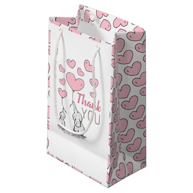 Elephant Hearts Baby Shower Thank You Favor Small Gift Bag (Front Angled)