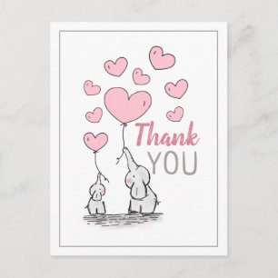 Elephant Hearts Baby Shower Thank You Postcard