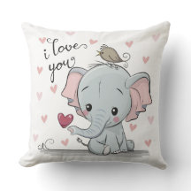 Elephant & Hearts Nursery Pillow – Cute Baby Room 