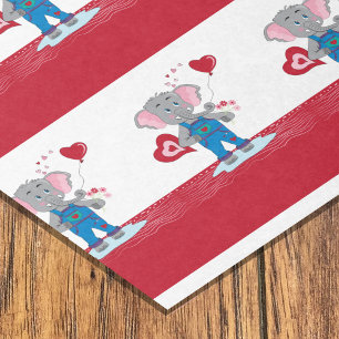 Elephant Hearts Pattern   Red White Tissue Paper