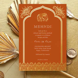 Elephant & Henna Design Pattern Indian Mehndi Gold