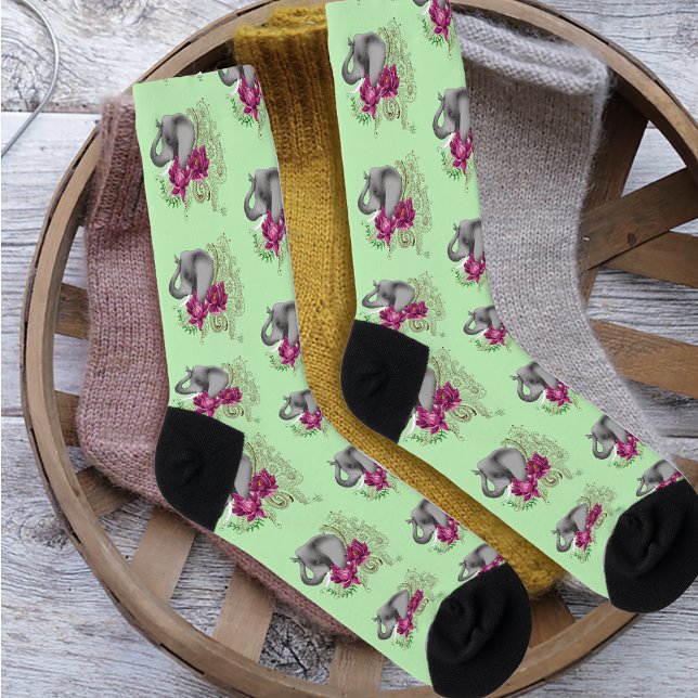 Elephant Henna Lotus Flowers Socks (Creator Uploaded)