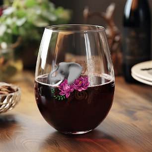 Elephant HEnna Lotus Flowers Stemless Wine Glass