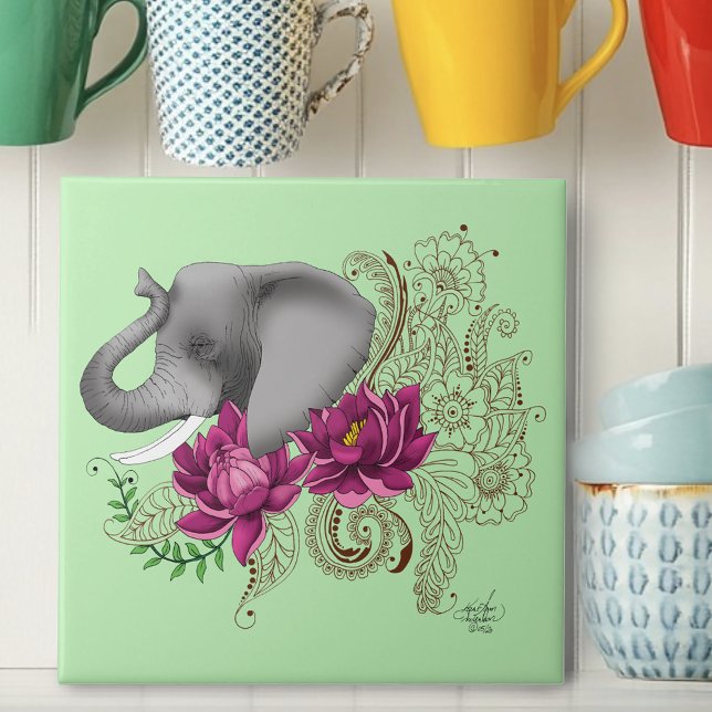 Elephant Henna Lotus Flowers Tile (Creator Uploaded)