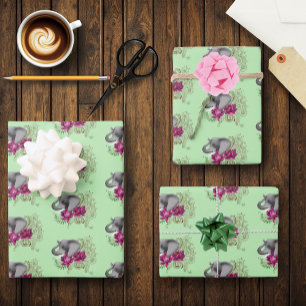Elephant Henna Lotus Flowers Wrapping Paper Sheet