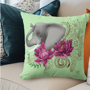 Elephant Henna Lotus Flwoers Cushion