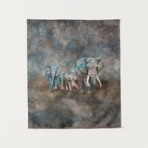 Elephant herd Digital Art Tapestry