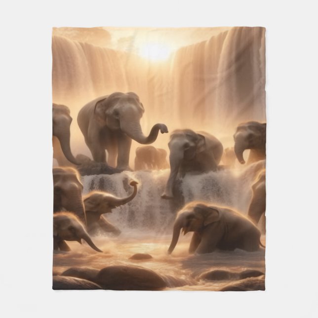Elephant Herd Fleece Blanket (Front)