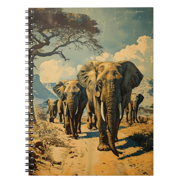 Elephant herd Vintage Notebook (Front)
