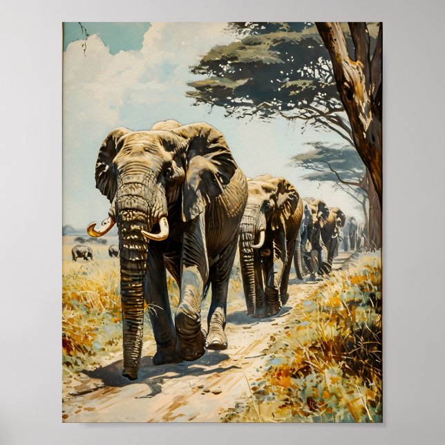 Elephant herd vintage poster (Front)