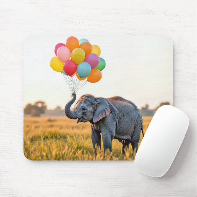 Elephant Holding A Balloon Bouquet Mouse Pad (With Mouse)