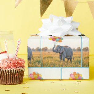 Elephant Holding A Birthday Balloon Bouquet Wrapping Paper