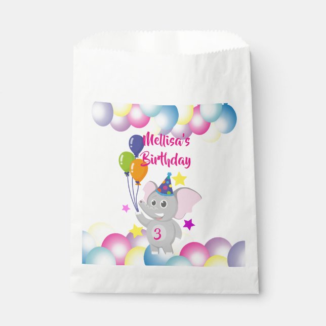 Elephant holding balloons Birthday party Favour Bags (Front)