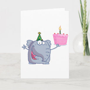 Elephant Holds Birthday Cake Card