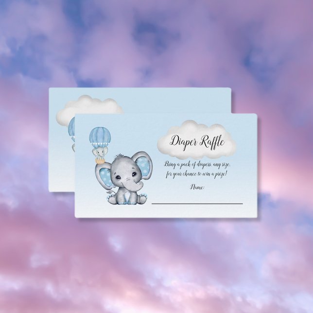 Elephant Hot Air Balloon Baby Boy Diaper Raffle Enclosure Card (Creator Uploaded)
