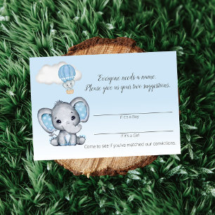 Elephant Hot Air Balloon Baby Boy Name Game Enclosure Card