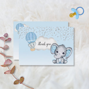 Elephant Hot Air Balloon Baby Boy Shower Thank You Card