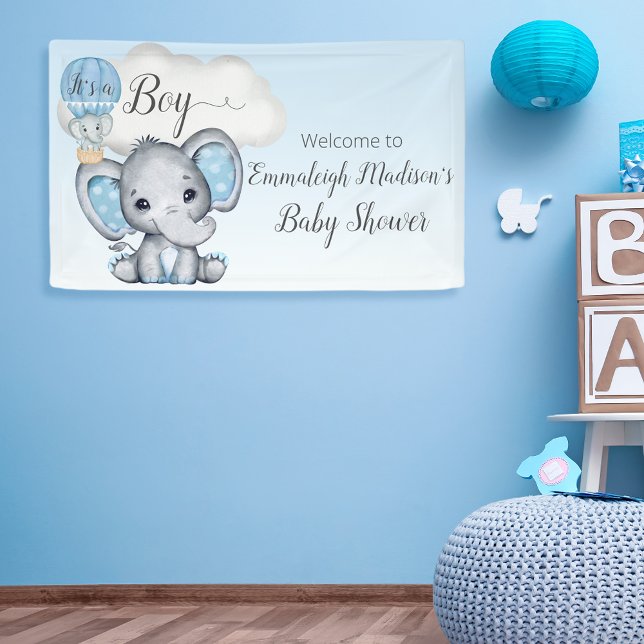 Elephant Hot Air Balloon Baby Boy Shower Welcome Banner (Creator Uploaded)