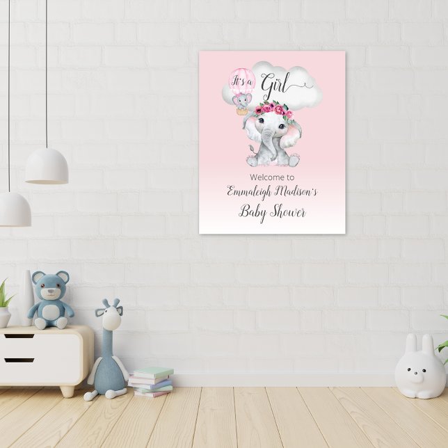 Elephant Hot Air Balloon Baby Girl Welcome Poster (Creator Uploaded)