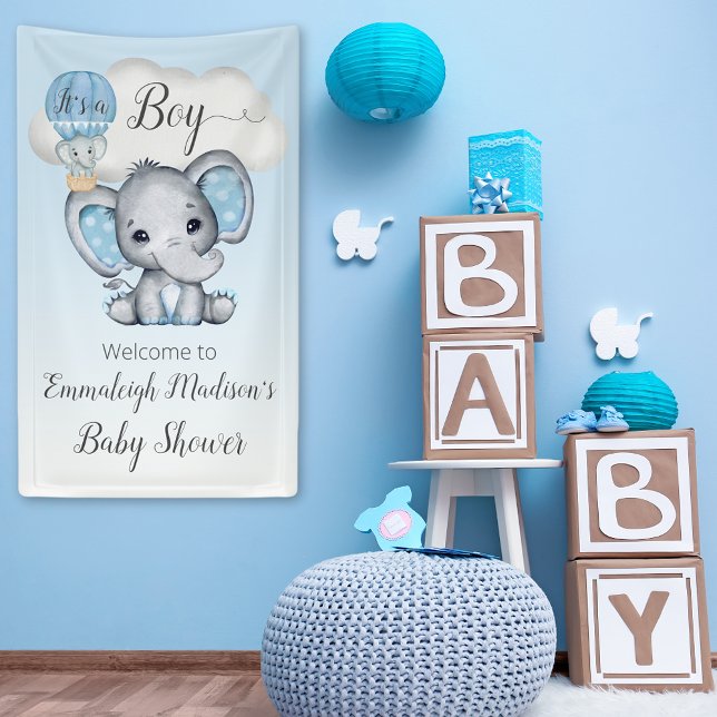 Elephant Hot Air Balloon Baby Shower It's a Boy Banner (Creator Uploaded)