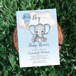Elephant Hot Air Balloon It's a Boy Baby Shower Invitation