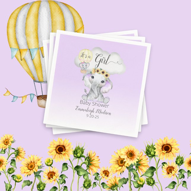 Elephant Hot Air Balloon Purple Baby Shower  Napkin (Creator Uploaded)