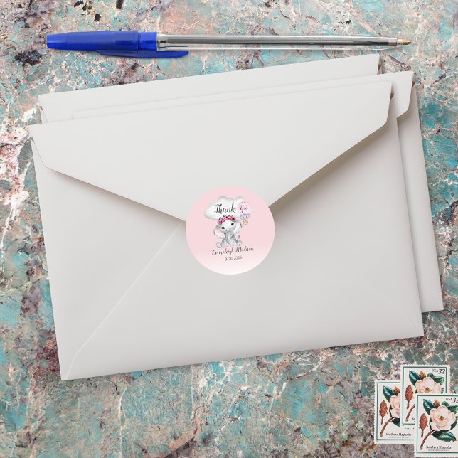 Elephant Hot Air Balloon Thank You Favour Classic Round Sticker (Creator Uploaded)