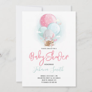 Elephant Hotair Balloon Baby Shower Invitation