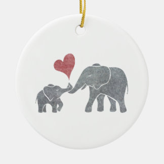 Elephant Hugs Grey Mum and Baby with Red Heart Ceramic Tree Decoration