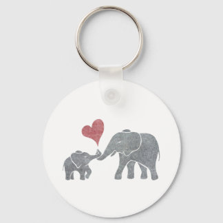 Elephant Hugs Grey Mum and Baby with Red Heart Key Ring