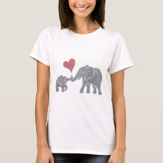 Elephant Hugs Grey Mum and Baby with Red Heart T-Shirt