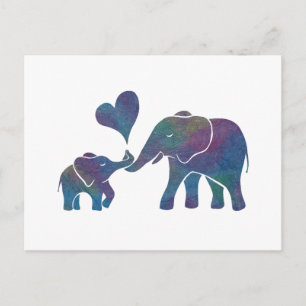 Elephant Hugs Rainbow Mum and Baby with Heart Postcard