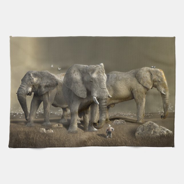 Elephant Hunter on Safari Tea Towel (Horizontal)