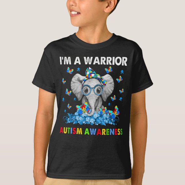 Elephant I’m a Warrior Autism Awareness T-Shirt (Front)