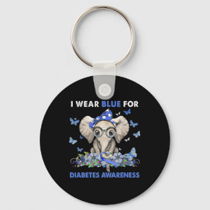 Elephant I Wear Blue For Diabetes Awareness Key Ring