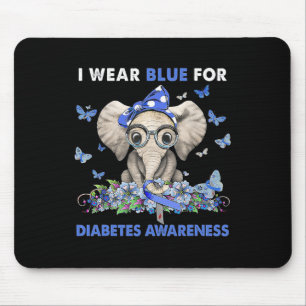 Elephant I Wear Blue For Diabetes Awareness  Mouse Pad