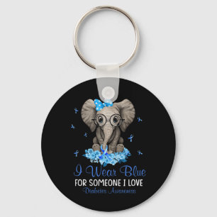 Elephant I Wear Blue For Someone Diabetes Awarenes Key Ring