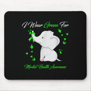 Elephant I Wear Green For Mental Health Awareness Mouse Pad