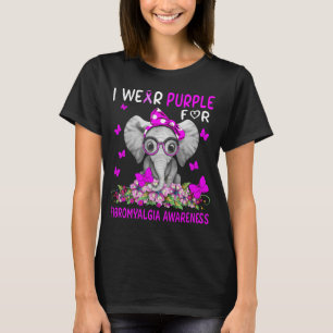 Elephant I Wear Purple For Fibromyalgia Awareness T-Shirt