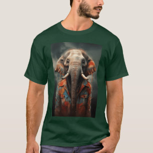 Elephant in a colorful jacket Animal art vintage T-Shirt