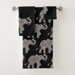 Elephant in a Psychedelic Cheetah Pattern Bath Towel Set