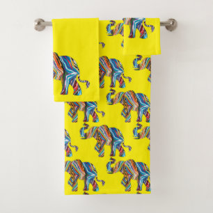 Elephant in a Psychedelic Zebra Pattern Bath Towel Set