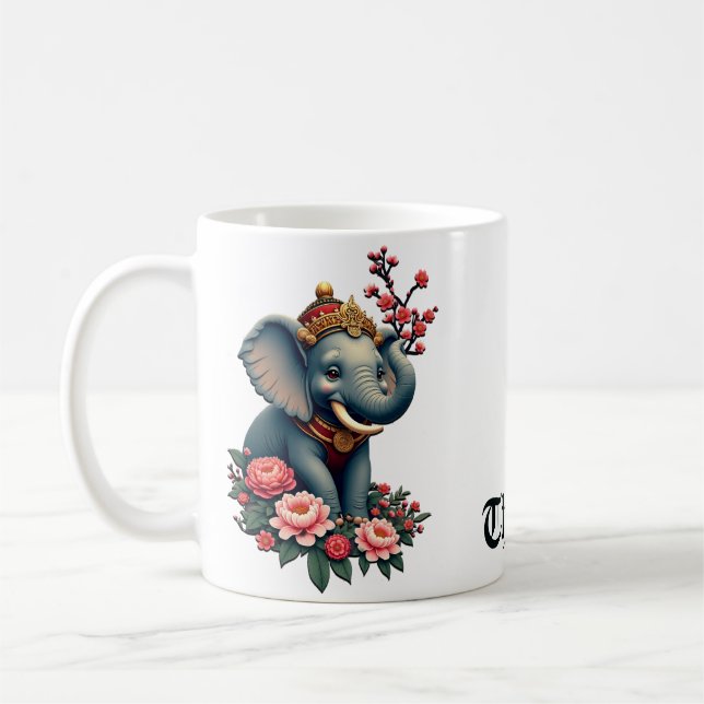 Elephant in a sea of ​​flowers coffee mug (Left)