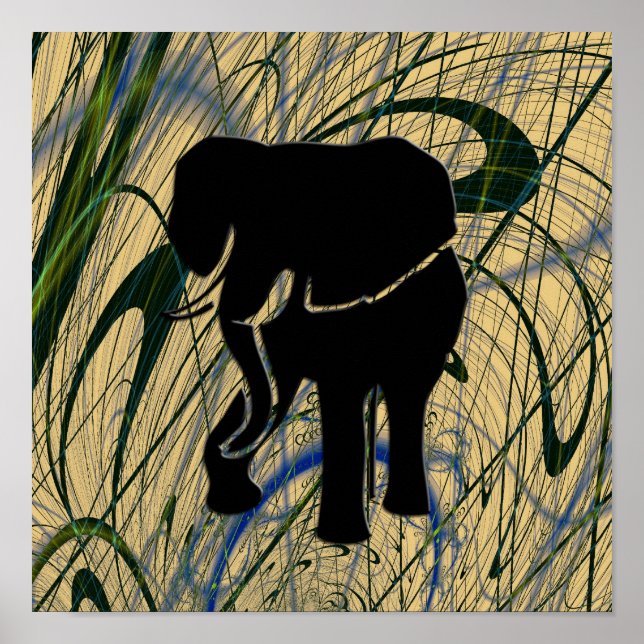 Elephant in Abstract Jungle Print Poster (Front)