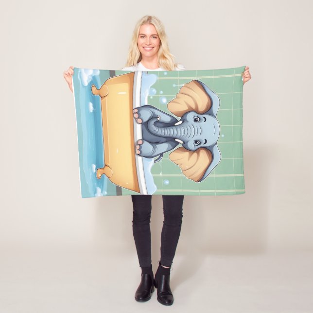 Elephant in bath fleece blanket (In Situ)