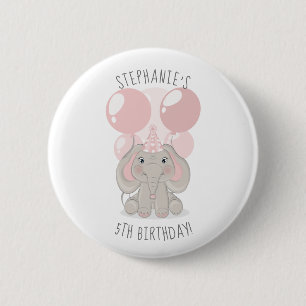 Elephant in Birthday Party Hat Button