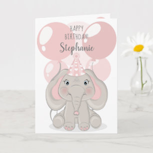 Elephant in Birthday Party Hat Card