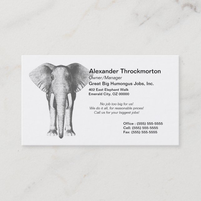 Elephant in Black and White Business Card (Front)